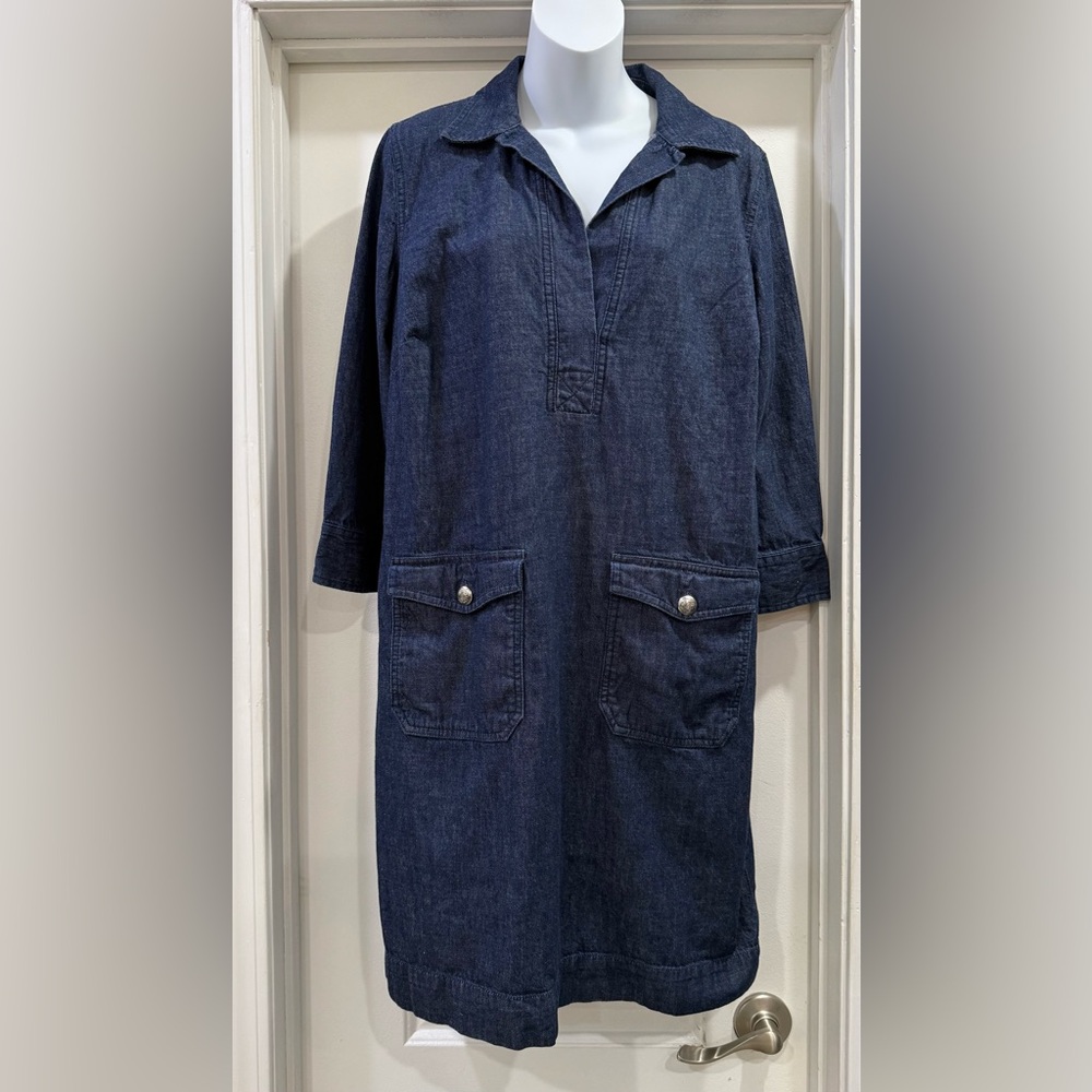Lauren Ralph Lauren Dark Indigo Cotton  Denim Midi Dress Size 12 Petite